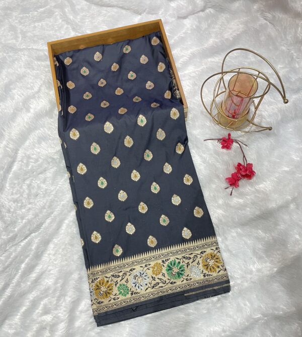 Pure Meena Kanjivaram Silk Saree (Black)