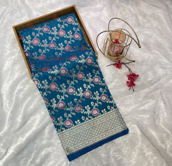 Pure Tilfi Meenakari Silk Saree (Firozi)