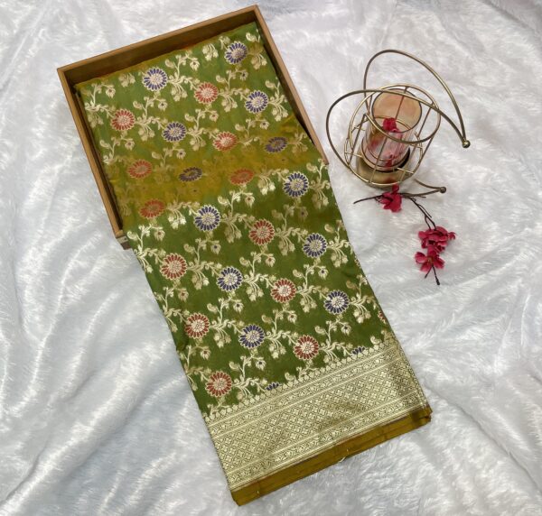 Pure Tilfi Meenakari Silk Saree (Mehandi)