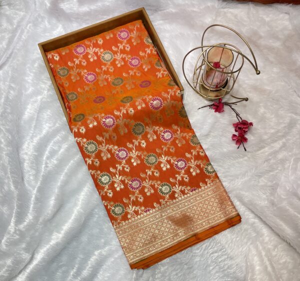 Pure Tilfi Meenakari Silk Saree (Orange)