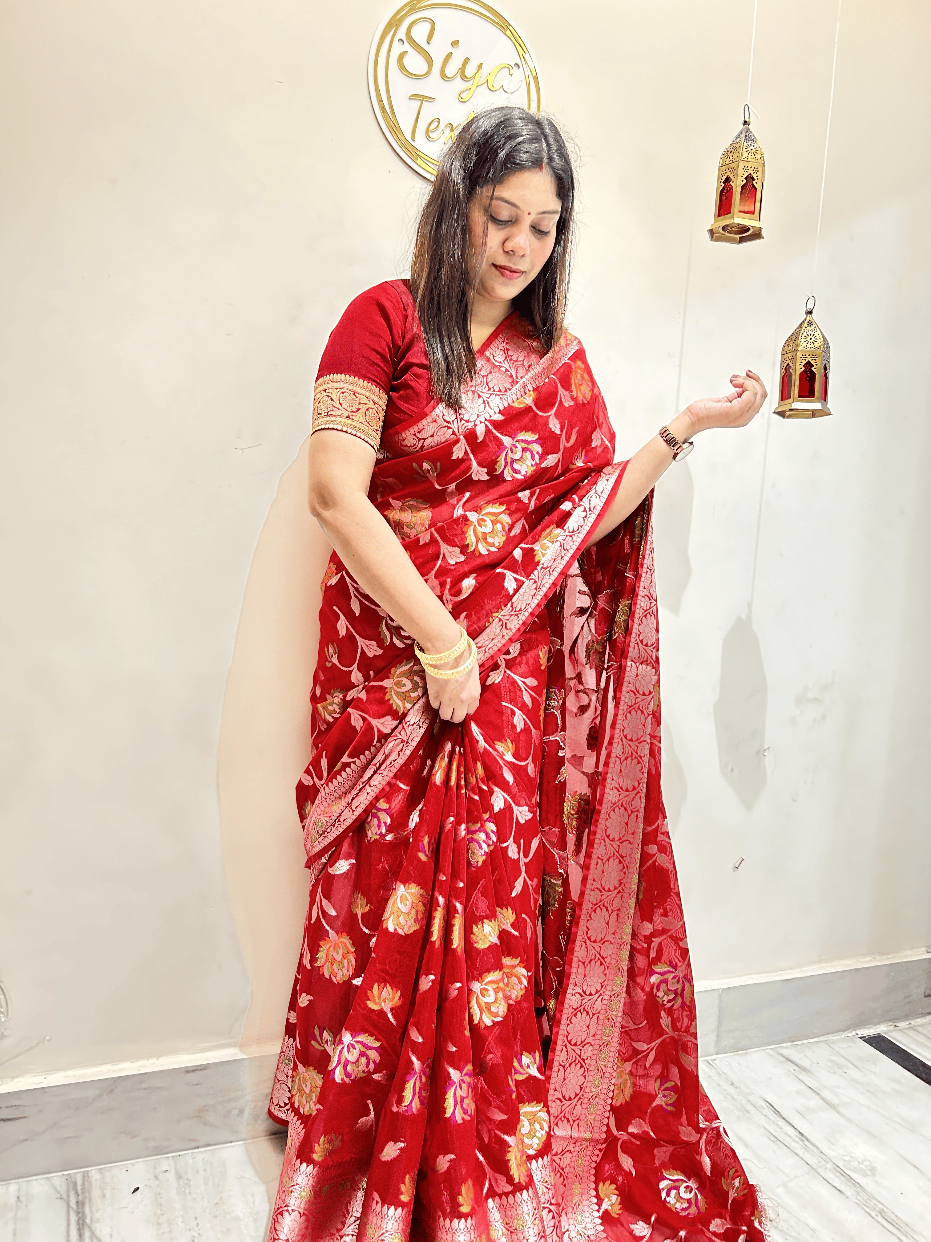Semi Georgette Silk Saree (Red)