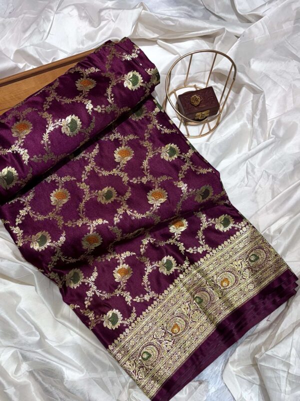 Purple Pure Katan Silk Banarasi Saree with Jaal Meenakari Work