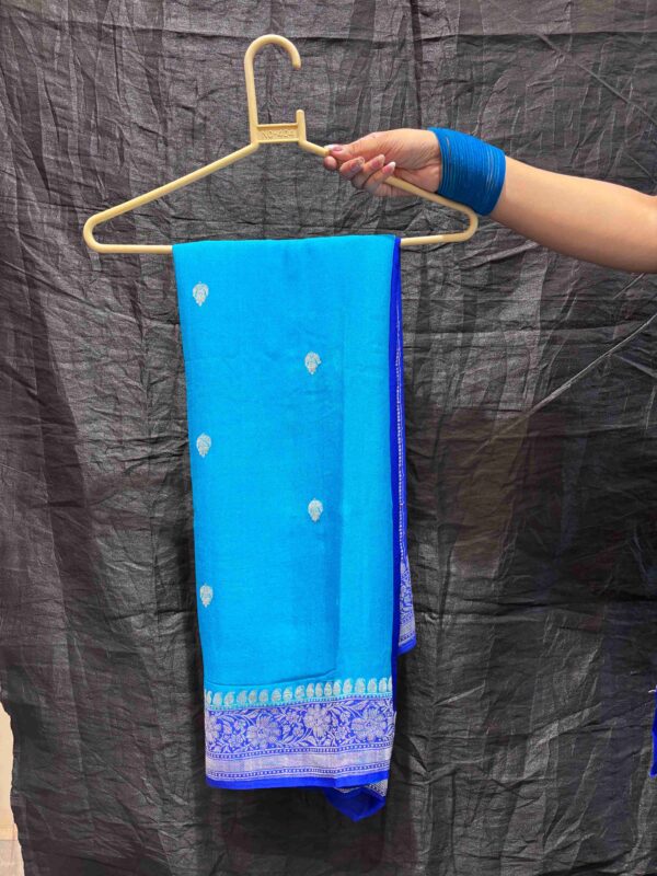 Sky Blue Pure Khadi Chiffon Silk Saree with Contrasting Royal Blue Border