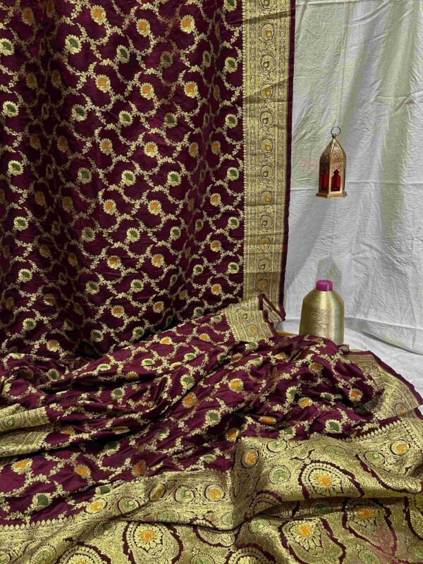 Deep Wine Pure Katan Silk Meenakari Banarasi Saree