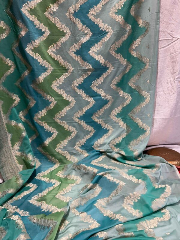 Teal Green Pure Chiffon Rangkat Silk Saree with Silver Zari Work