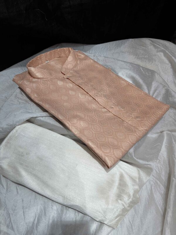 Men's Premium Peach Kurta Pajama Set with Self-Design Pattern