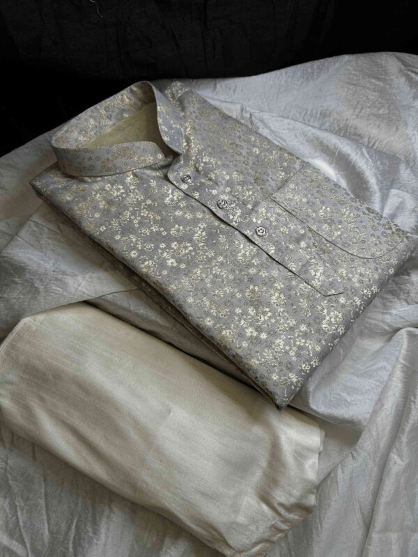 Men's Silver Grey Jacquard Kurta Pajama Set