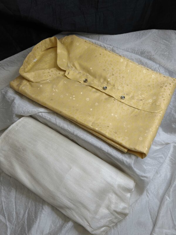 Men's Lemon Yellow Jacquard Kurta Pajama Set