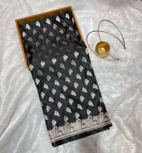 Black Pure Katan Mashru Silk Saree with Silver Zari Work