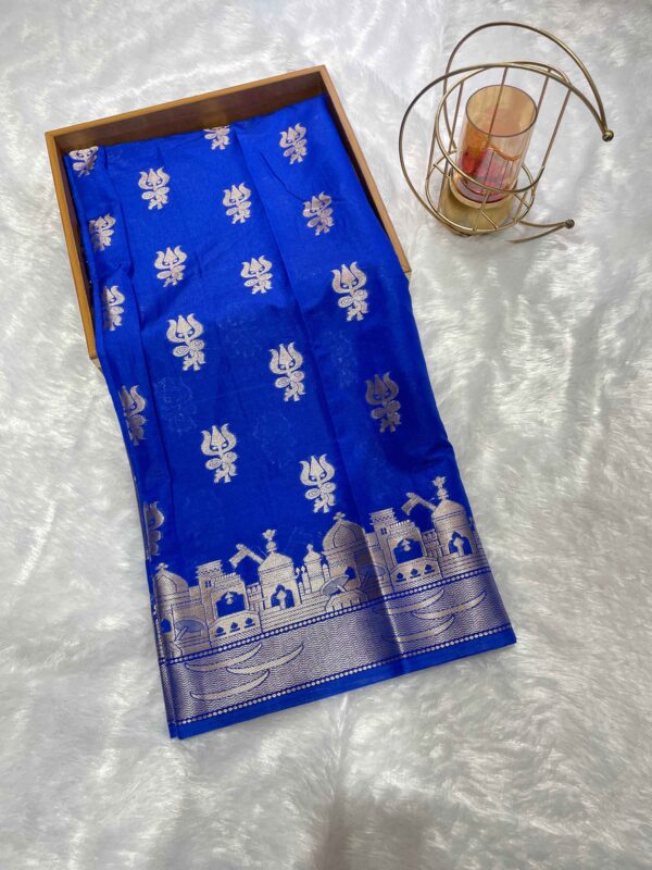Royal Blue Banarasi Ghat Silk Cotton Saree with Silver Zari