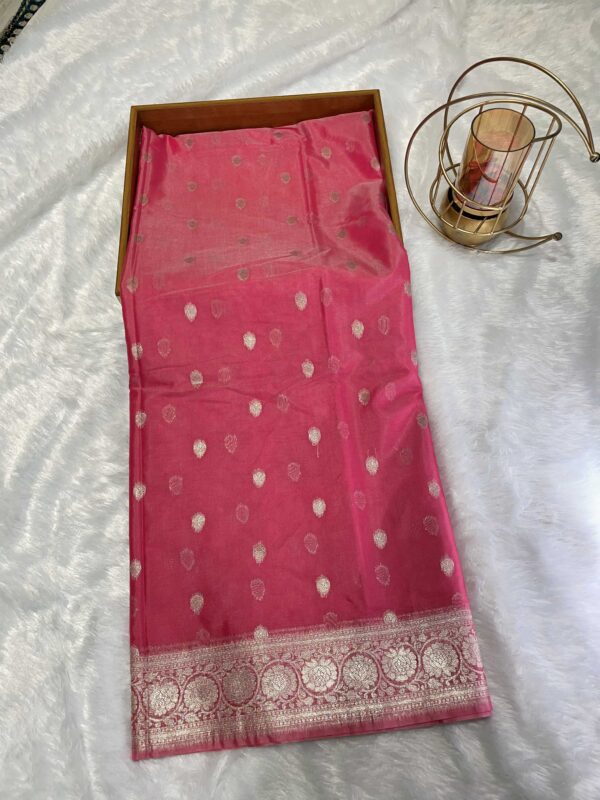 Pink Cotton Linen Silk Saree with Silver Zari Buti