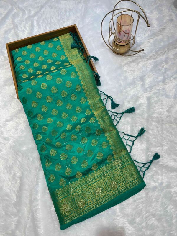 Teal Green Pure Banarasi Silk Buti Saree
