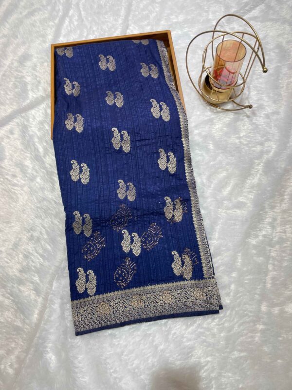 Royal Blue Pure Tussar Silk Saree with Silver Zari Buti Work