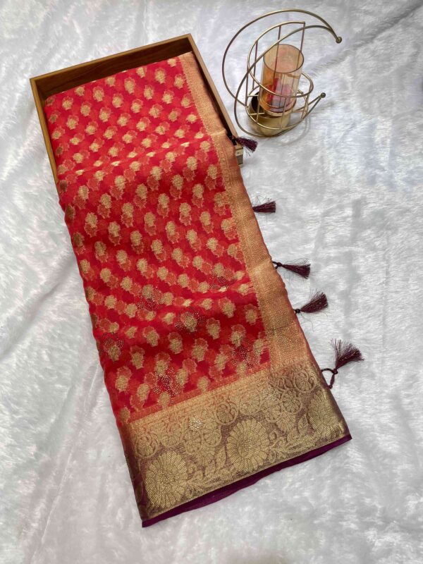 Red Pure Banarasi Silk Buti Saree