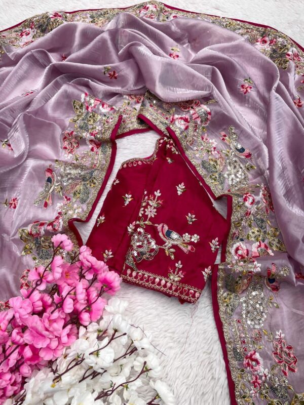 Lavender Pure Glass Tissue Silk Embroidered Saree