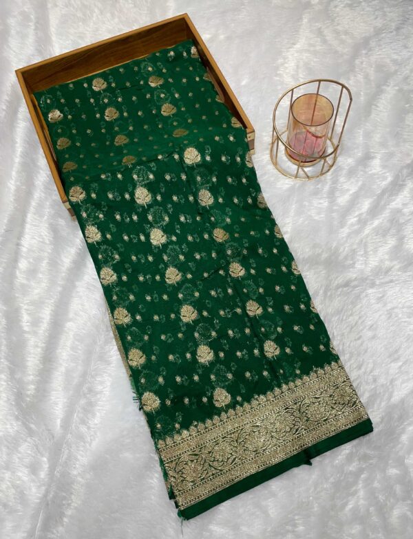 Pure Georgette Silk Saree in Emerald Green
