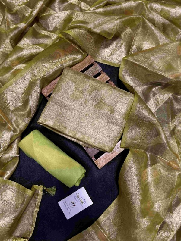 Pure tissue silk Unstitched suit (Mehandi)