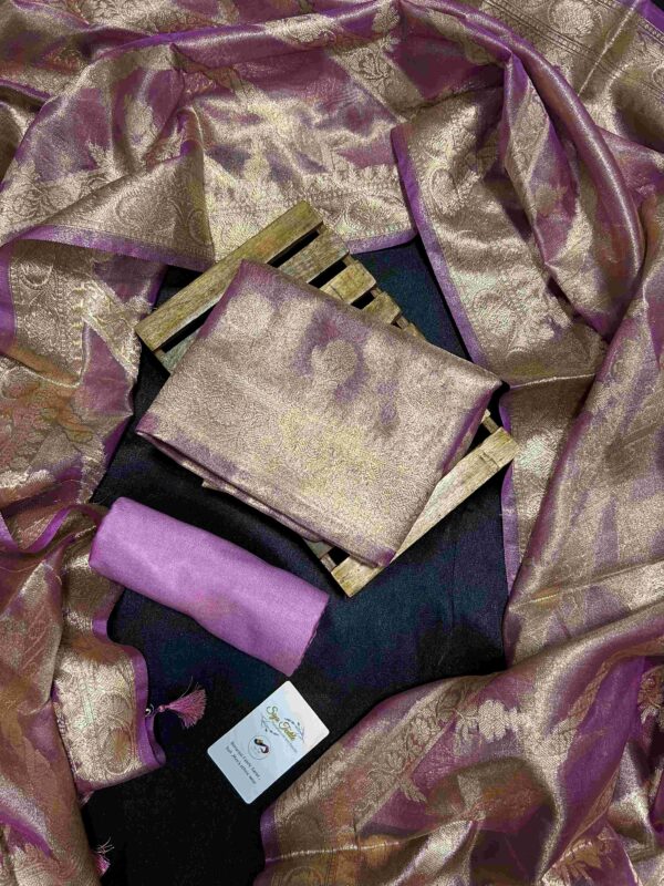 Pure Tissue Silk Unstitched Suit (Purple)