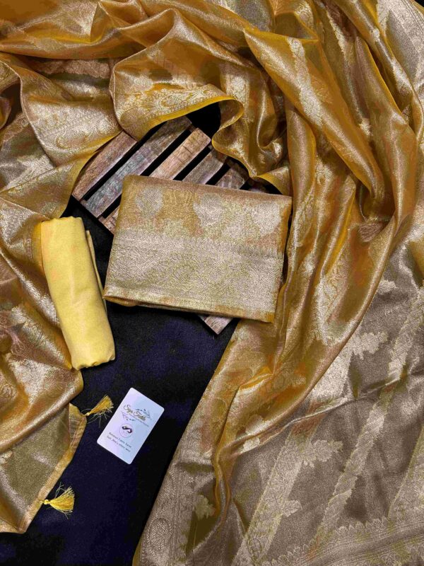 Pure Tissue Silk Unstitched Suit (Yellow)