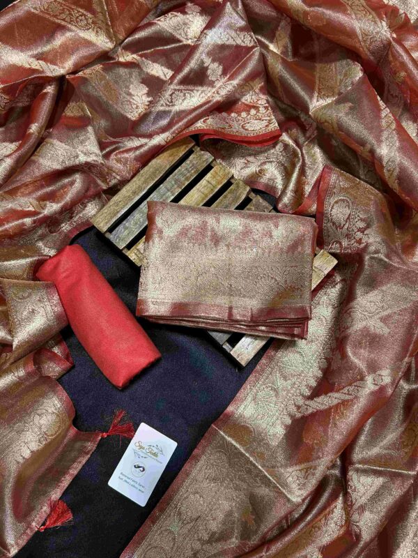 Pure Tissue Silk Unstitched Suit (Red)