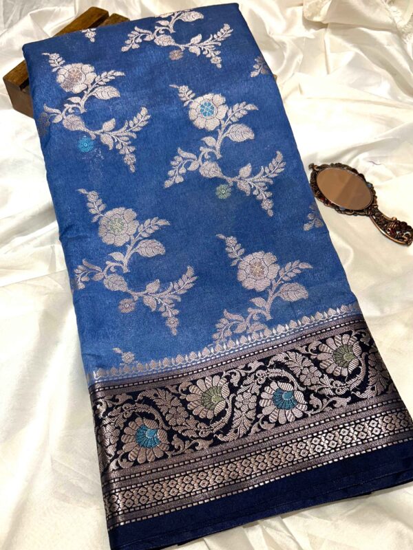 Pure Cotton Linen Dual Shade Silk Saree in Royal Blue