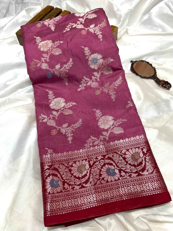Pure Cotton Linen Dual Shade Silk Saree in Pink and Maroon