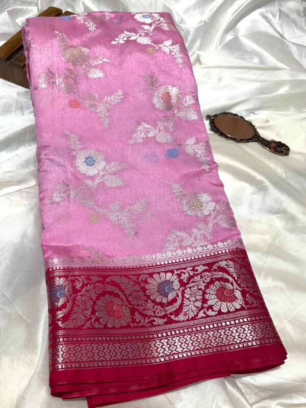 Light Pink Pure Cotton Linen Dual Shade Banarasi Saree