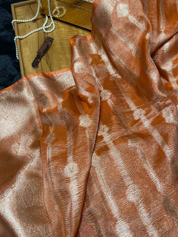 Pure Crush Tissue Silk Saree in Copper Orange