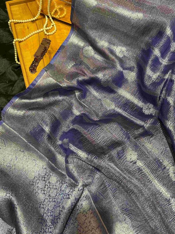 Pure Crush Tissue Silk Saree in Navy Blue Silver