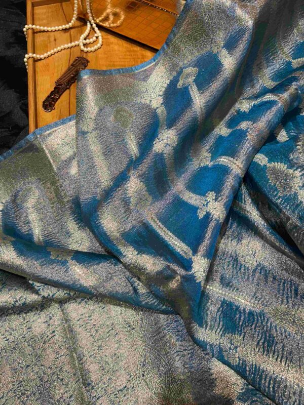 Pure Crush Tissue Silk Saree in Peacock Blue