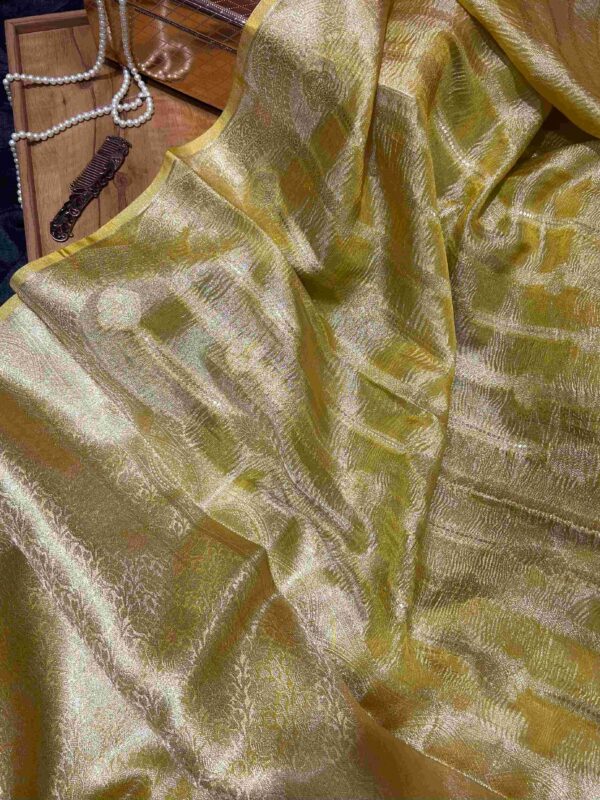 Pure Crush Tissue Silk Saree in Golden Green