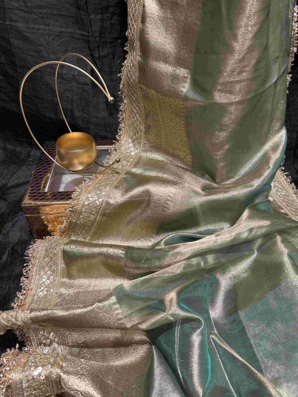 Pure Tissue Silk Saree in Olive Gold Iridescent